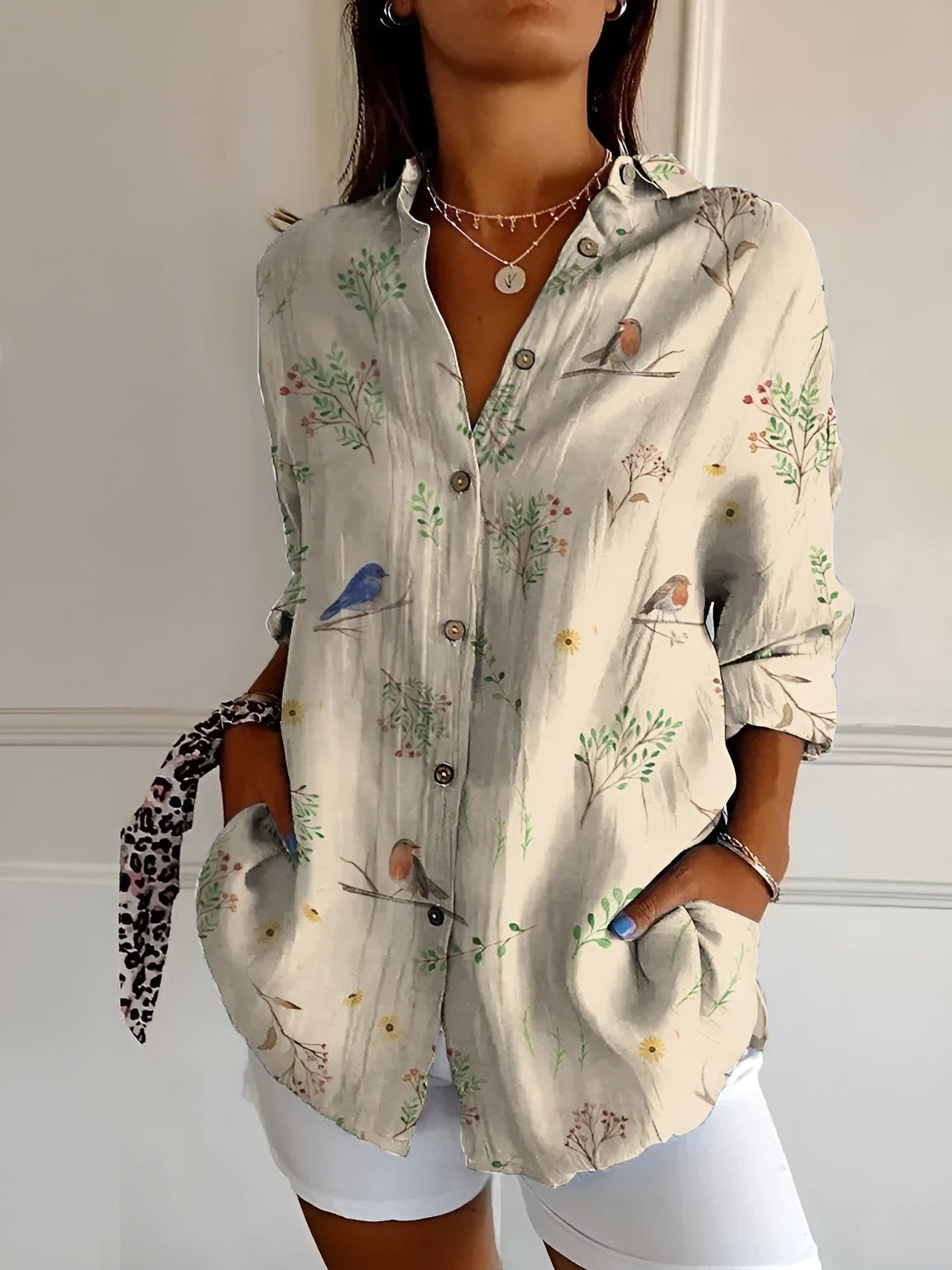 Button-Up Blouse | Printed | Loose Fit | Long Sleeve Blouse | Button-Up Shirts for Women-Grace Aura