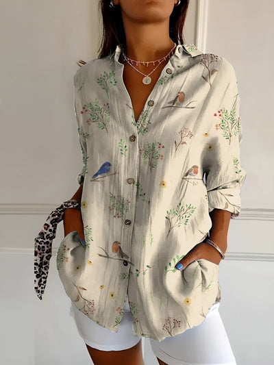 Button-Up Blouse | Printed | Loose Fit | Long Sleeve Blouse | Button-Up Shirts for Women-Grace Aura