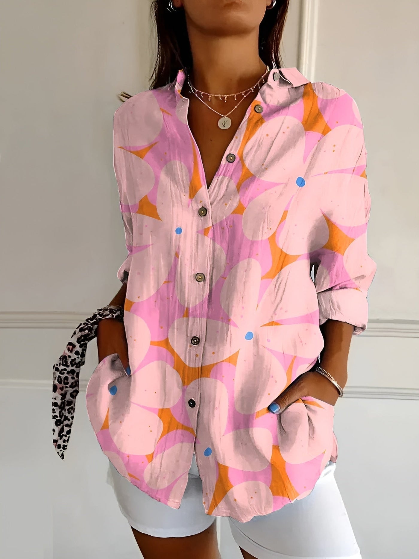 Button-Up Blouse | Printed | Loose Fit | Long Sleeve Blouse | Button-Up Shirts for Women-Grace Aura