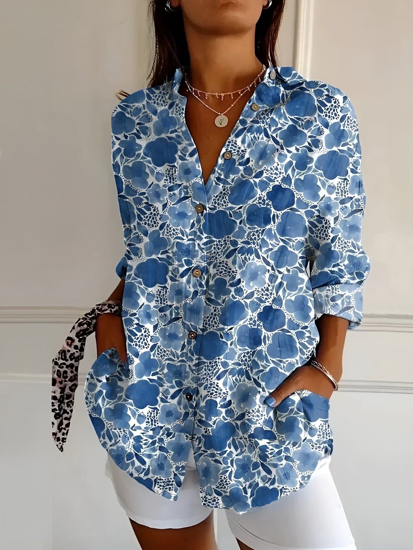 Button-Up Blouse | Printed | Loose Fit | Long Sleeve Blouse | Button-Up Shirts for Women-Grace Aura