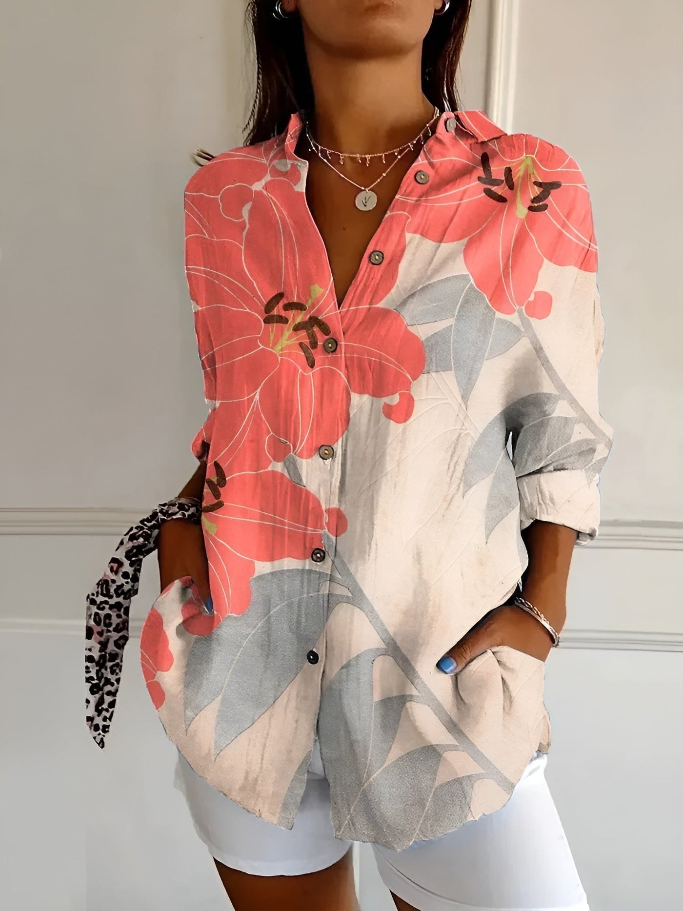 Button-Up Blouse | Printed | Loose Fit | Long Sleeve Blouse | Button-Up Shirts for Women-Grace Aura
