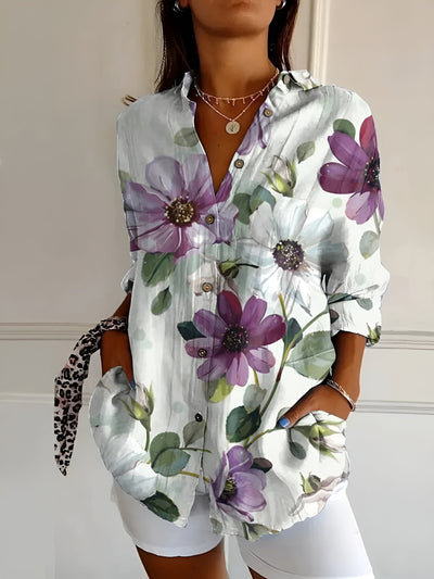 Button-Up Blouse | Printed | Loose Fit | Long Sleeve Blouse | Button-Up Shirts for Women-Grace Aura
