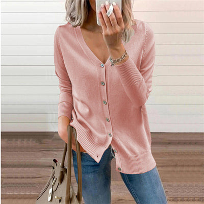 Button-Up Cardigan - Women's Classic Loose Fit Thin V-Neck Cardigan-Grace Aura