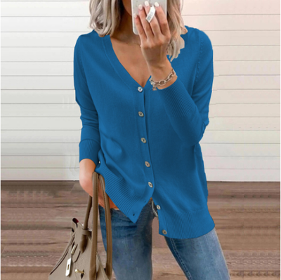 Button-Up Cardigan - Women's Classic Loose Fit Thin V-Neck Cardigan-Grace Aura