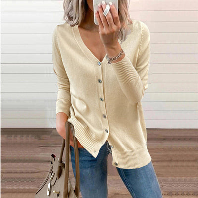 Button-Up Cardigan - Women's Classic Loose Fit Thin V-Neck Cardigan-Grace Aura
