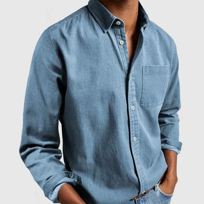 Button-Up Shirt | Long Sleeve | Collared | Denim Shirt | Men's Shirt-Grace Aura