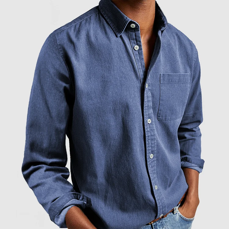 Button-Up Shirt | Long Sleeve | Collared | Denim Shirt | Men's Shirt-Grace Aura