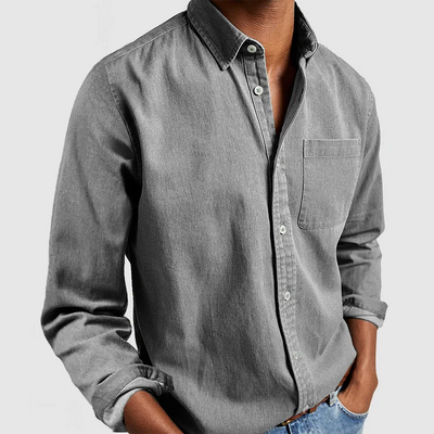 Button-Up Shirt | Long Sleeve | Collared | Denim Shirt | Men's Shirt-Grace Aura