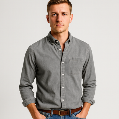 Button-Up Shirt - Men's Casual Collared Long Sleeve Shirt-Grace Aura