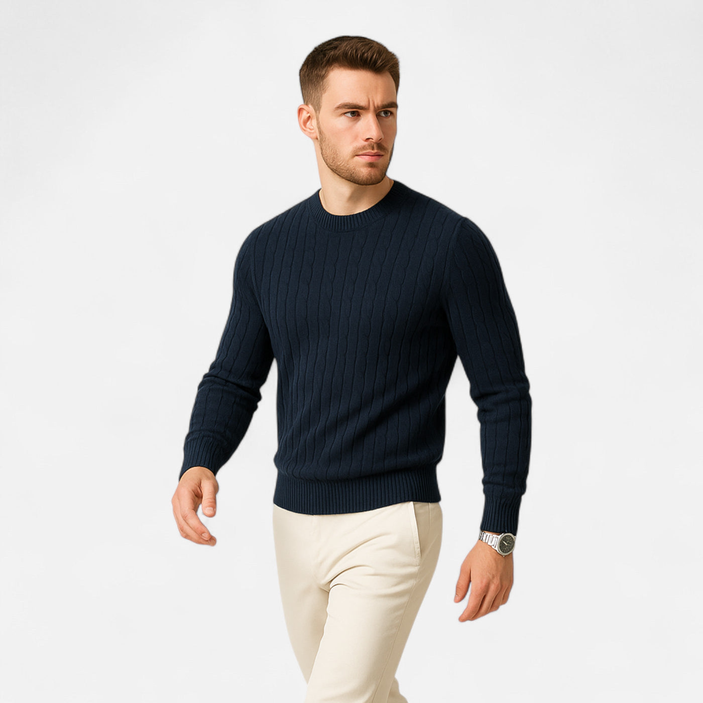 Cable Knit Sweater - Classic - Long Sleeve - Knitted Jumper - Men's Jumper-Grace Aura