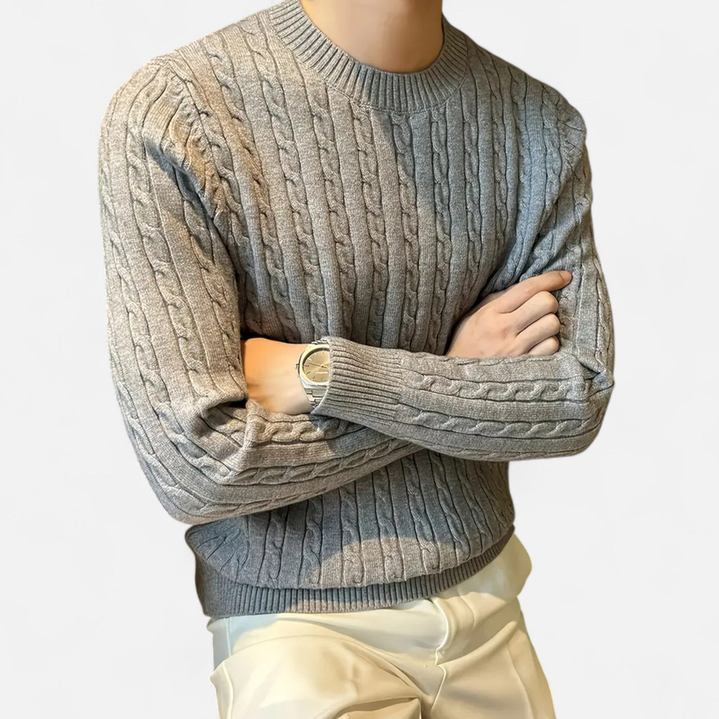 Cable Knit Sweater - Classic - Long Sleeve - Knitted Jumper - Men's Jumper-Grace Aura