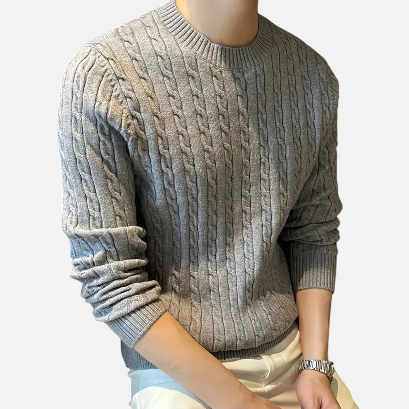 Cable Knit Sweater - Classic - Long Sleeve - Knitted Jumper - Men's Jumper-Grace Aura
