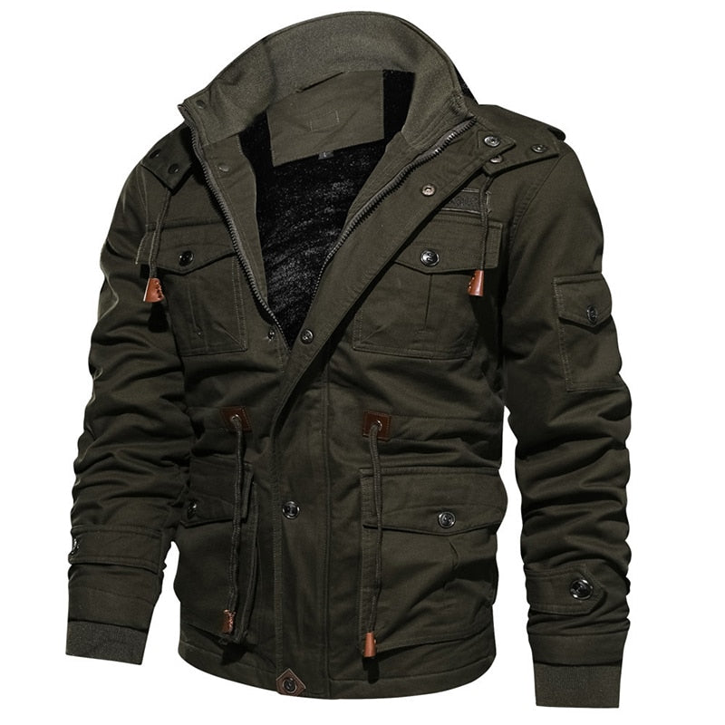 Cargo Jacket - Men's Casual Hooded Fleece Lined Jacket-Grace Aura