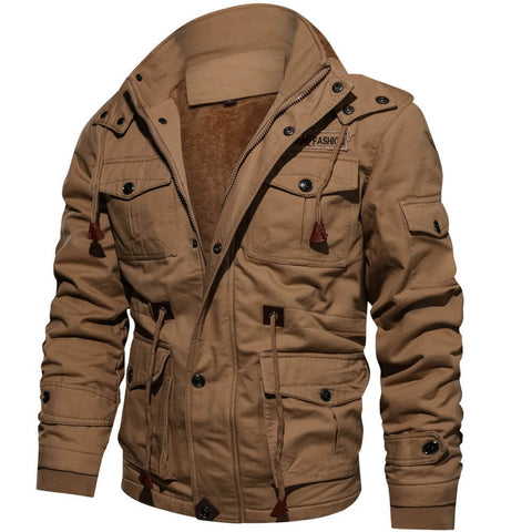 Cargo Jacket - Men's Casual Hooded Fleece Lined Jacket-Grace Aura