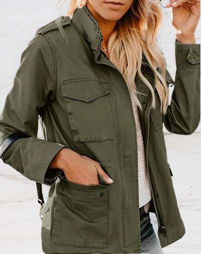 Cargo Jacket - Zip-Up - Pockets - Parka Jacket - Women's Jackets-Grace Aura