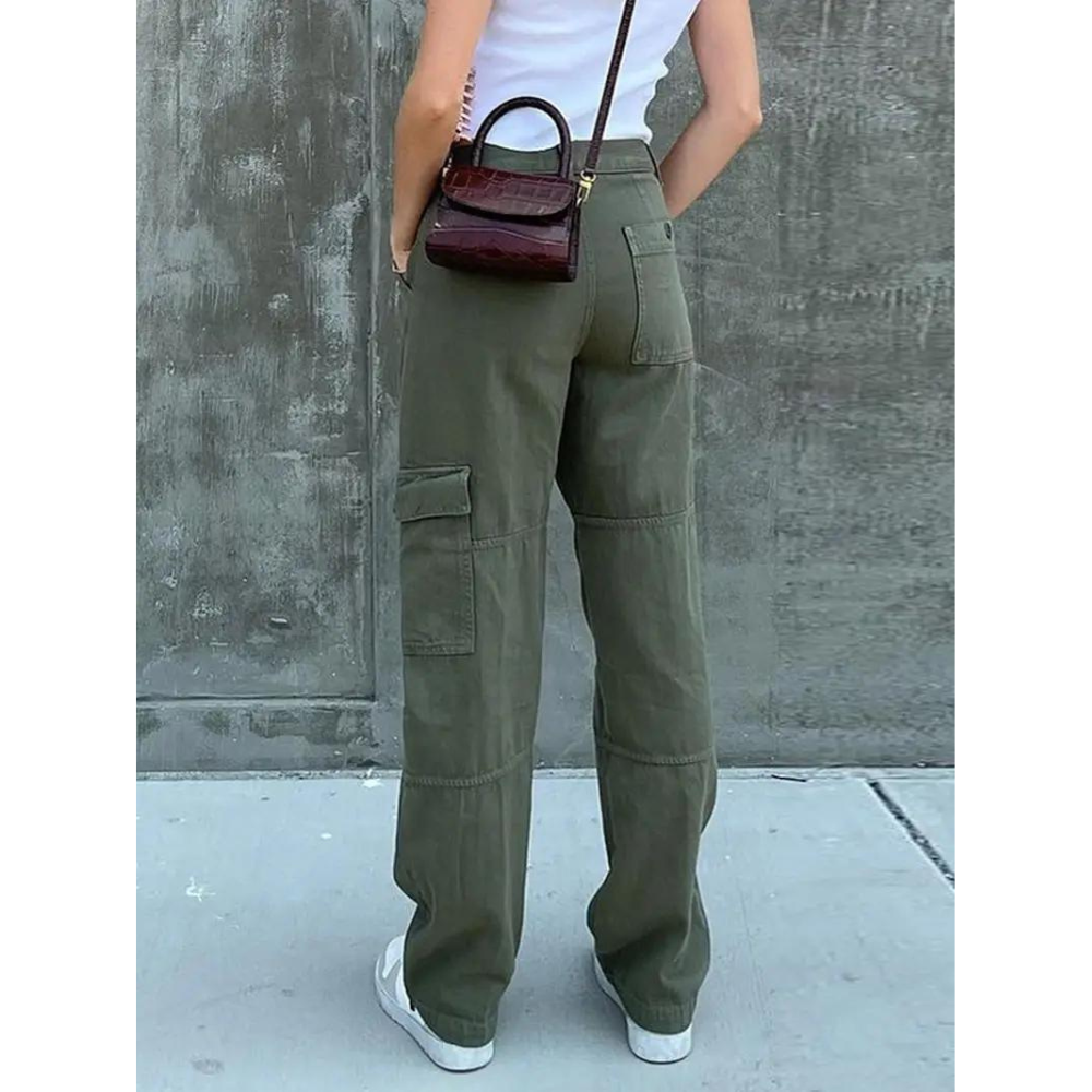 Cargo Pants | Straight Leg | Regular Waist | Loose Fit Pants | Women's Pants-Grace Aura