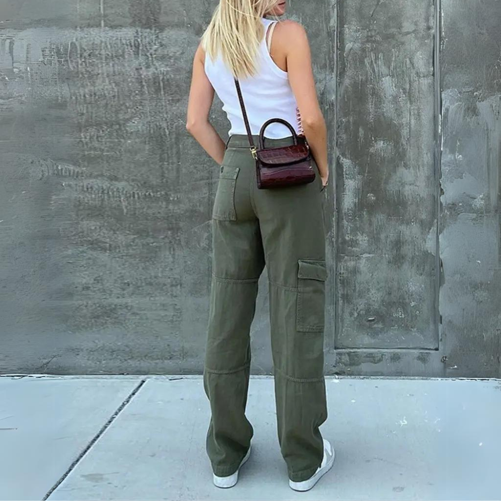 Cargo Pants | Straight Leg | Regular Waist | Loose Fit Pants | Women's Pants-Grace Aura