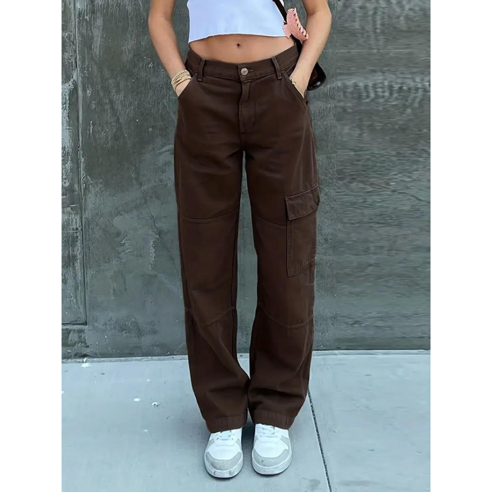 Cargo Pants | Straight Leg | Regular Waist | Loose Fit Pants | Women's Pants-Grace Aura