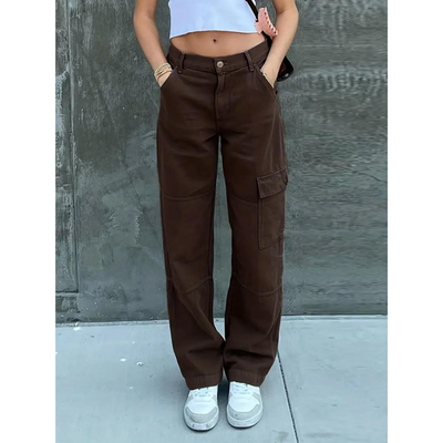 Cargo Pants | Straight Leg | Regular Waist | Loose Fit Pants | Women's Pants-Grace Aura