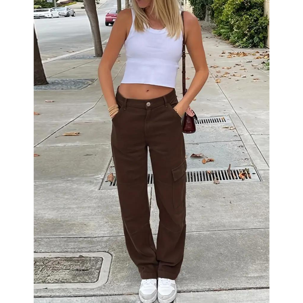 Cargo Pants | Straight Leg | Regular Waist | Loose Fit Pants | Women's Pants-Grace Aura