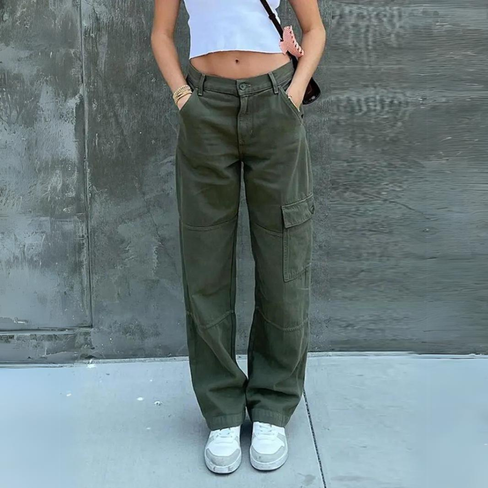 Cargo Pants | Straight Leg | Regular Waist | Loose Fit Pants | Women's Pants-Grace Aura
