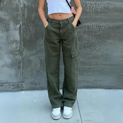 Cargo Pants | Straight Leg | Regular Waist | Loose Fit Pants | Women's Pants-Grace Aura