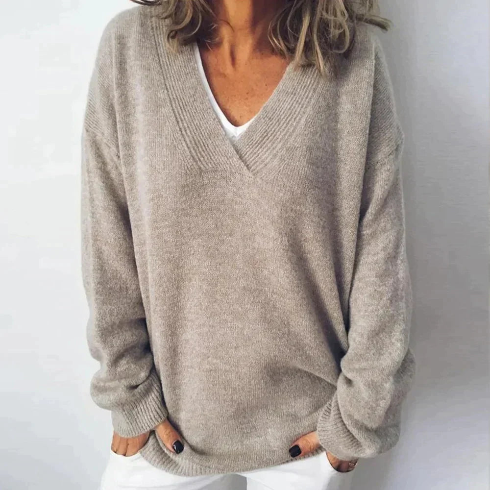 Cashmere Sweater | V-Neck | Loose Fit | Knitted Jumper | Women's Knitwear-Grace Aura