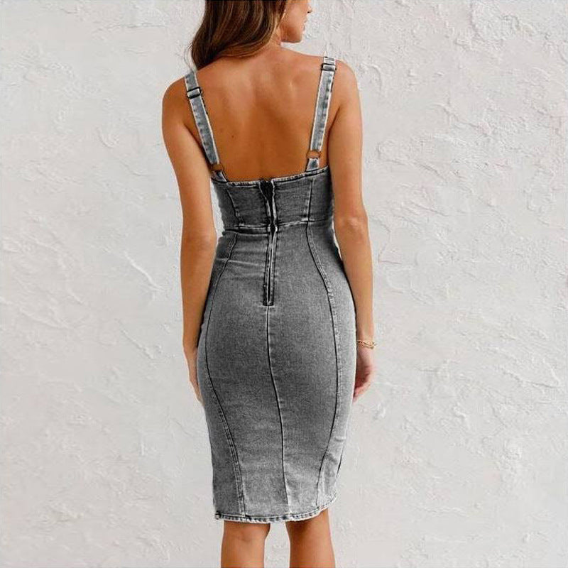Casual Chic Denim | Midi Dress-Grace Aura
