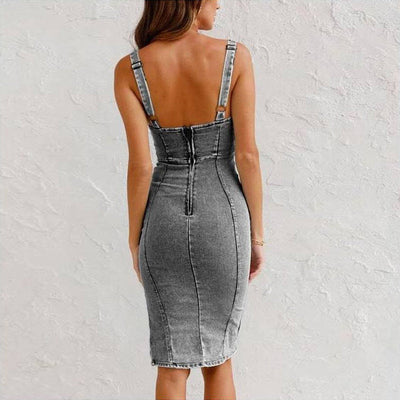 Casual Chic Denim | Midi Dress-Grace Aura