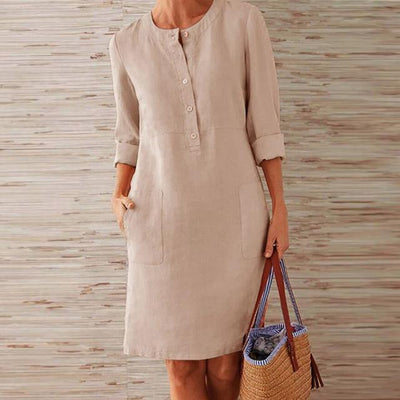 Casual Dress - Button-Up - Long Sleeve - Knee Length Dress - Summer Dress -Grace Aura