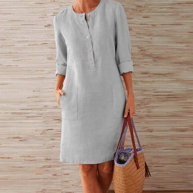 Casual Dress - Button-Up - Long Sleeve - Knee Length Dress - Summer Dress -Grace Aura