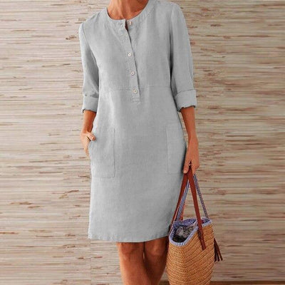 Casual Dress - Button-Up - Long Sleeve - Knee Length Dress - Summer Dress -Grace Aura