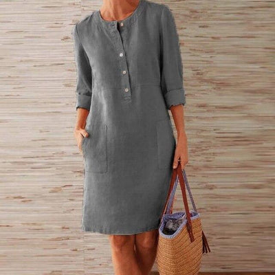 Casual Dress - Button-Up - Long Sleeve - Knee Length Dress - Summer Dress -Grace Aura