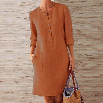 Casual Dress - Button-Up - Long Sleeve - Knee Length Dress - Summer Dress -Grace Aura