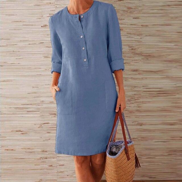 Casual Dress - Button-Up - Long Sleeve - Knee Length Dress - Summer Dress -Grace Aura