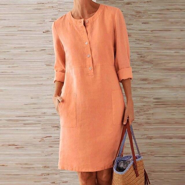 Casual Dress - Button-Up - Long Sleeve - Knee Length Dress - Summer Dress -Grace Aura