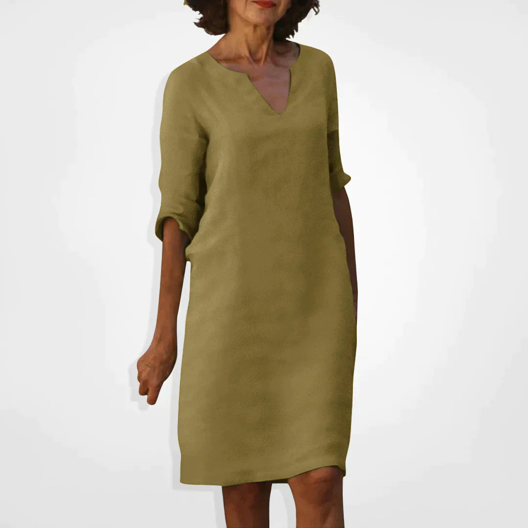 Casual Dress - V-Neck - Long Sleeve - Knee Length Dress - Summer Dress-Grace Aura