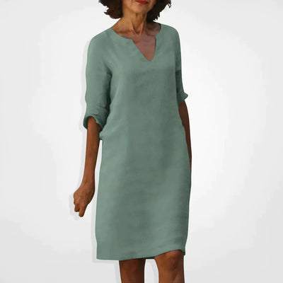 Casual Dress - V-Neck - Long Sleeve - Knee Length Dress - Summer Dress-Grace Aura
