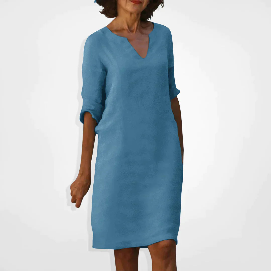 Casual Dress - V-Neck - Long Sleeve - Knee Length Dress - Summer Dress-Grace Aura