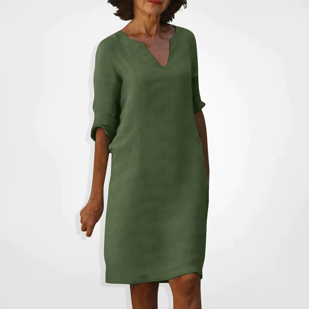 Casual Dress - V-Neck - Long Sleeve - Knee Length Dress - Summer Dress-Grace Aura