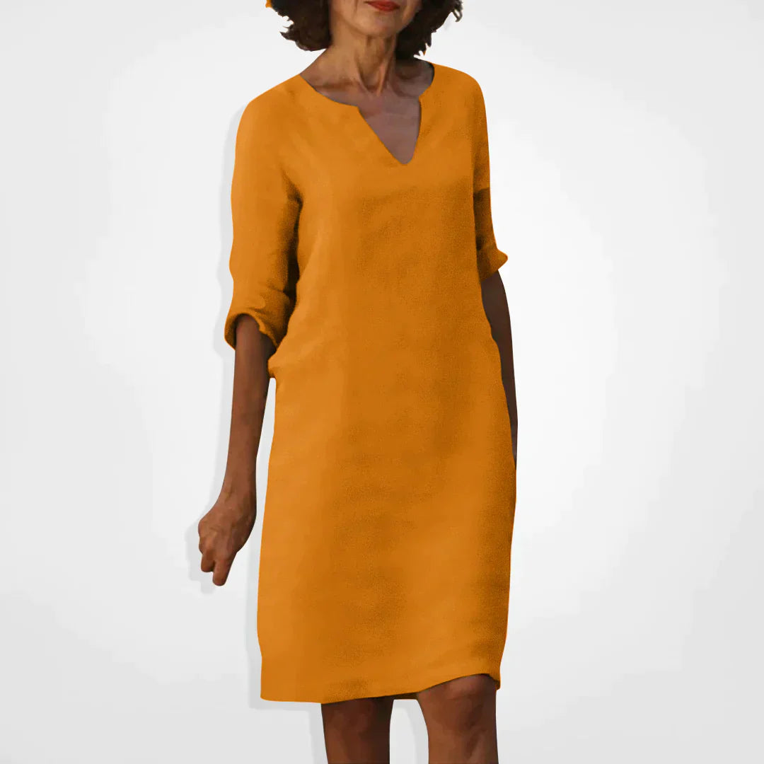Casual Dress - V-Neck - Long Sleeve - Knee Length Dress - Summer Dress-Grace Aura
