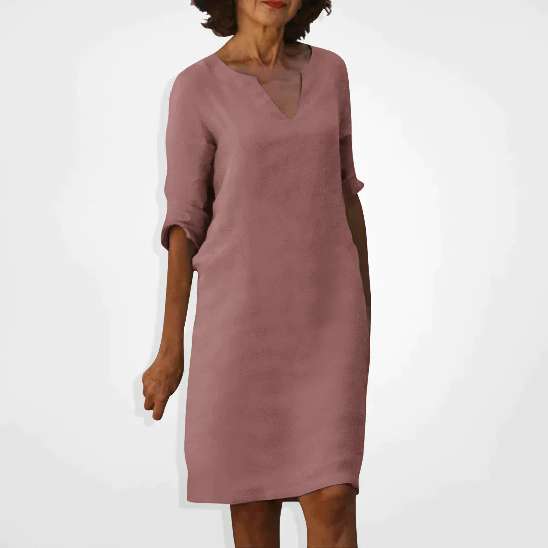 Casual Dress - V-Neck - Long Sleeve - Knee Length Dress - Summer Dress-Grace Aura