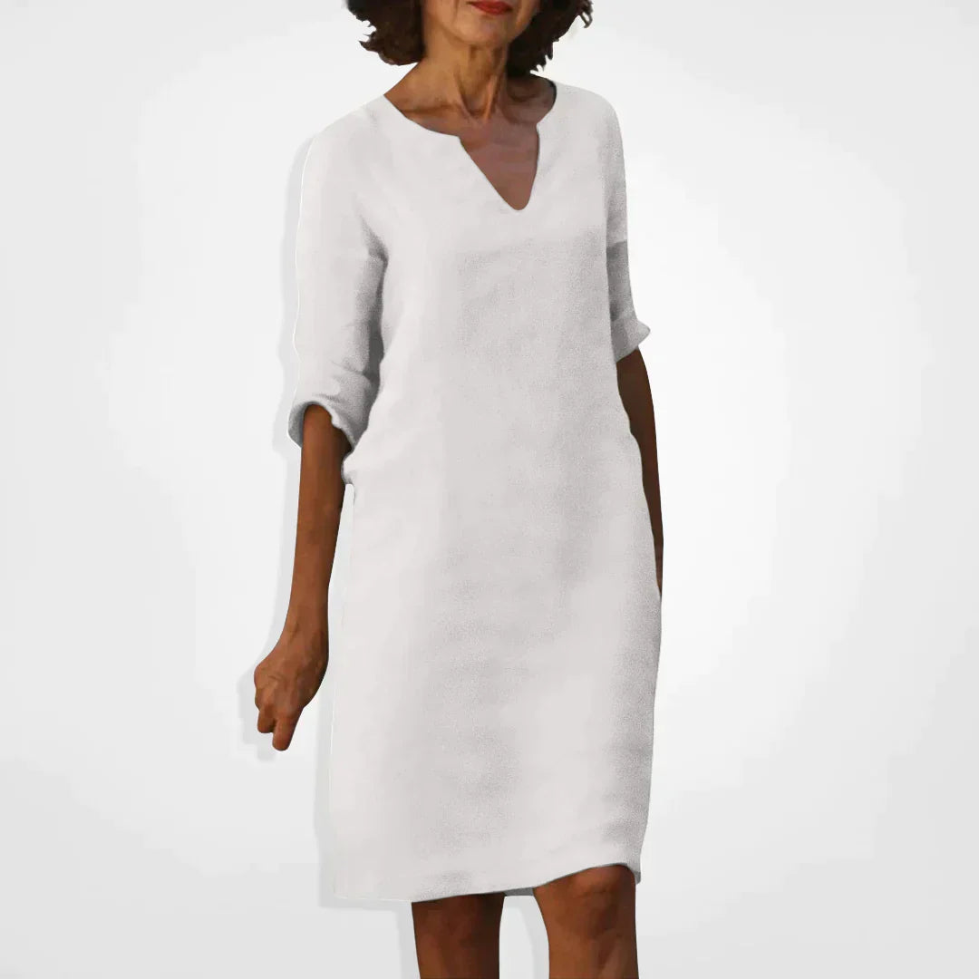 Casual Dress - V-Neck - Long Sleeve - Knee Length Dress - Summer Dress-Grace Aura