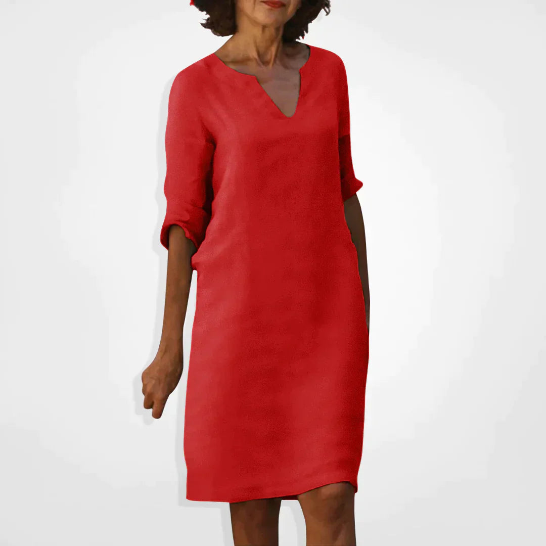 Casual Dress - V-Neck - Long Sleeve - Knee Length Dress - Summer Dress-Grace Aura