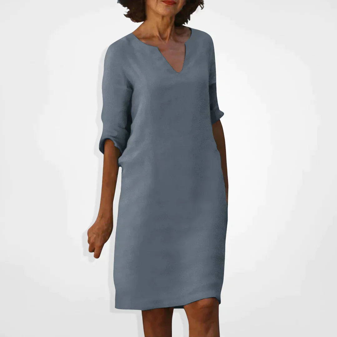 Casual Dress - V-Neck - Long Sleeve - Knee Length Dress - Summer Dress-Grace Aura