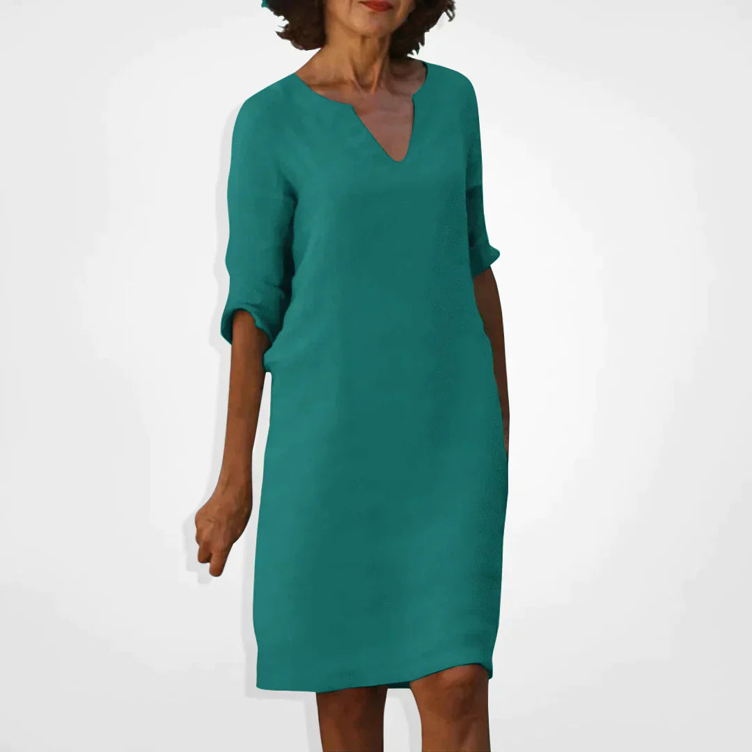 Casual Dress - V-Neck - Long Sleeve - Knee Length Dress - Summer Dress-Grace Aura
