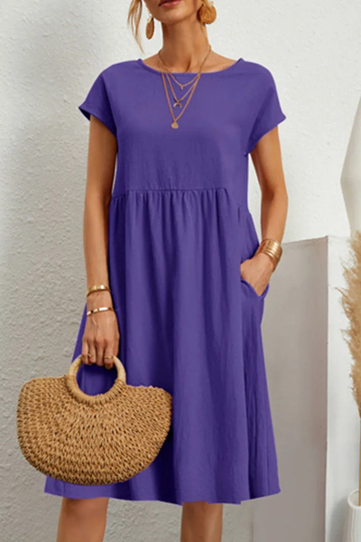 Casual Dress - Women's Loose Fit Knee Length Summer Dress-Grace Aura