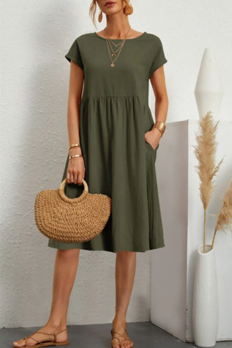Casual Dress - Women's Loose Fit Knee Length Summer Dress-Grace Aura