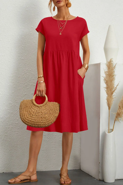 Casual Dress - Women's Loose Fit Knee Length Summer Dress-Grace Aura