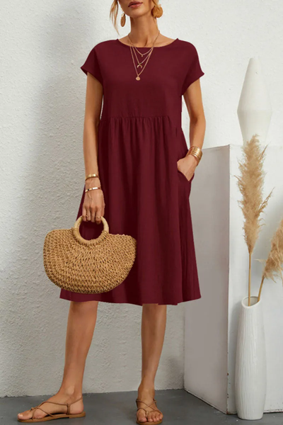 Casual Dress - Women's Loose Fit Knee Length Summer Dress-Grace Aura